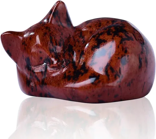 Miniatura 12 de Decoración de cristales de gato de granate natural, estatua de gato dormido, piedras preciosas pulidas de cristal curativo, piedras preciosas