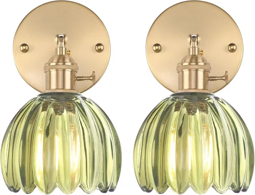 Miniatura 28 de Shenmoyl Aplique de Pared Vintage Operado por Batería con Linda Campana de Vidrio Tulipán Verde, Recargable Inalámbrica, Luz de Pared con Control