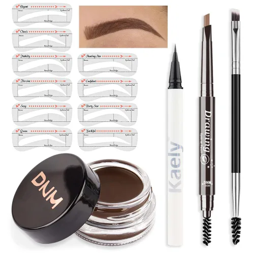 Miniatura 16 de evpct - Kit de maquillaje de pomada en gel en polvo para cejas color rubio con cepillo de doble punta, kit de plantillas para cejas para mujeres