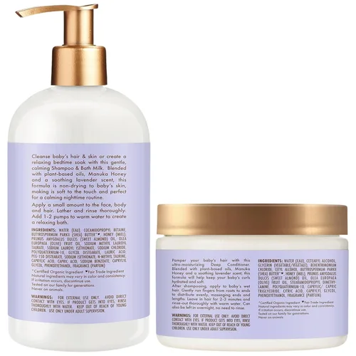 Miniatura 2 de SheaMoisture Baby Essentials, champú nocturno y leche de baño + acondicionador profundo, miel de manuka y lavanda, probado por pediatras