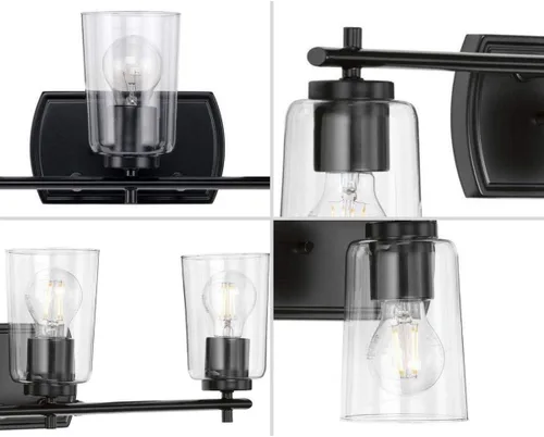 Miniatura 7 de Progress Lighting Adley Collection - Lámpara de tocador de baño tradicional con 3 luces, de cristal transparente, color negro mate, 7-5/8 x 23 Mate