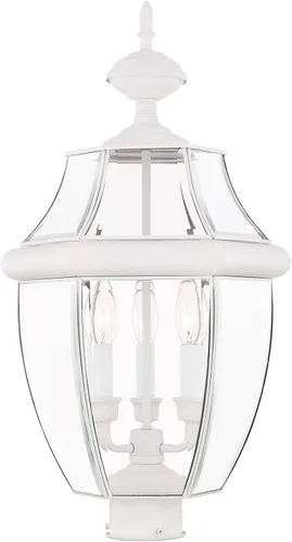 Miniatura 7 de Livex Lighting 2354-01 Monterey - Cabezal de poste de latón macizo con acabado de latón antiguo para exteriores, 3 luces con vidrio biselado