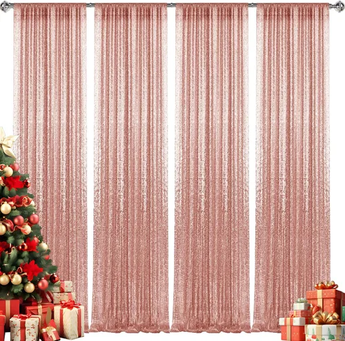 Miniatura 12 de 2 paneles de cortinas de fondo de lentejuelas verdes de 8 pies, cortinas de fondo de fotografía con purpurina para decoración de Navidad, boda