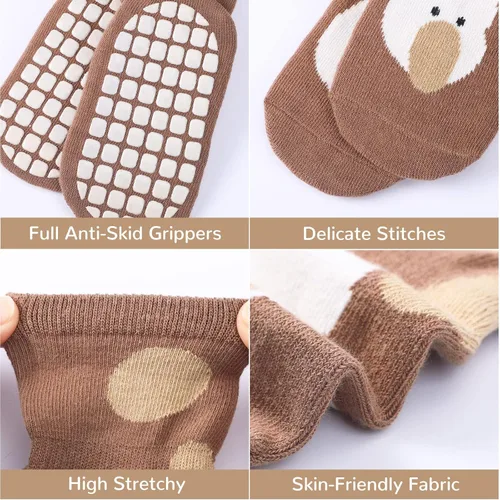 Miniatura 3 de BOOPH Calcetines antideslizantes para niños pequeños, 5 pares