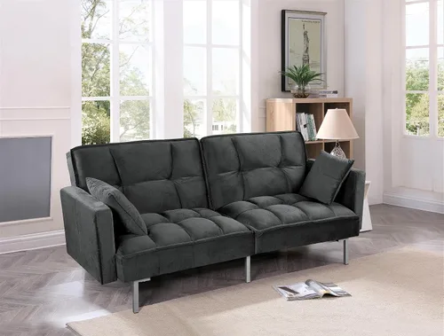 Miniatura 2 de Container Furniture Direct Regal - Sofá cama convertible de terciopelo con estilo de mediados de siglo, diseño copetudo y patas de metal, ideal