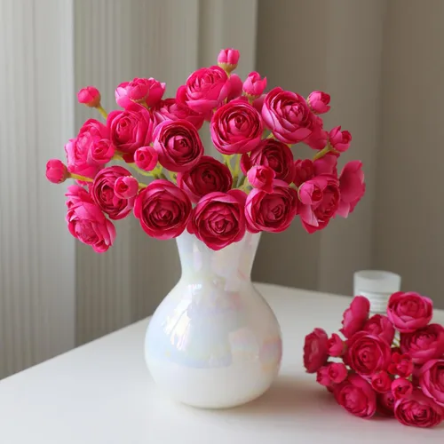 Miniatura 7 de ASTRYAS Ranunculus Flores artificiales, 18 piezas de seda sintética de color rubor, mini ranúnculo, flores falsas para relleno de boda para ramos