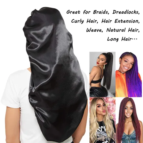 Miniatura 6 de Gorros de satén con banda elástica suave para mujer, 3 piezas de bufanda sedosa para la cabeza, envoltura para el cabello para dormir, cabello largo
