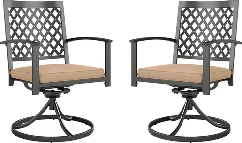 PHI VILLA Juego de 2 sillas giratorias de metal para exteriores, sillas de comedor con cojín, juego de muebles para jardín, patio trasero, bistró,