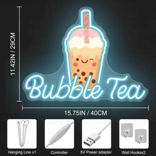 Miniatura 7 de Letrero de Neón de Té de Burbujas, Luz LED de Neón de Té Boba y Leche para Bebidas, Café, Barra de Tienda, Decoración de Pared, Arte Personalizado