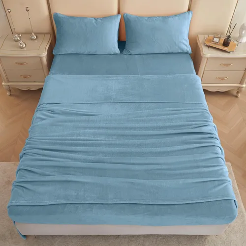 Miniatura 96 de Viviland Juego de sábanas de microforro polar tamaño matrimonial, sábanas ajustadas tipo franela para Navidad con bolsillo de 15" de profundidad