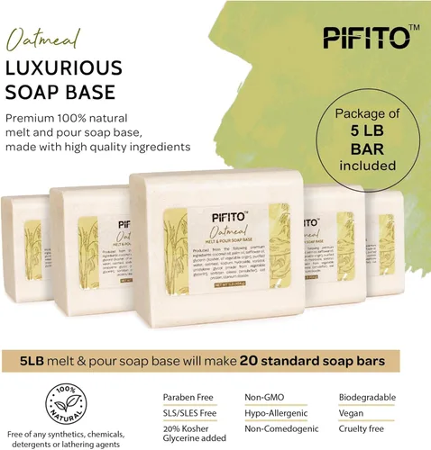 Miniatura 2 de pifito Premium Oatmeal Melt y Vierta Jabón base – base de jabón de glicerina vegetales naturales – Excelente mano jabón Making Supplies