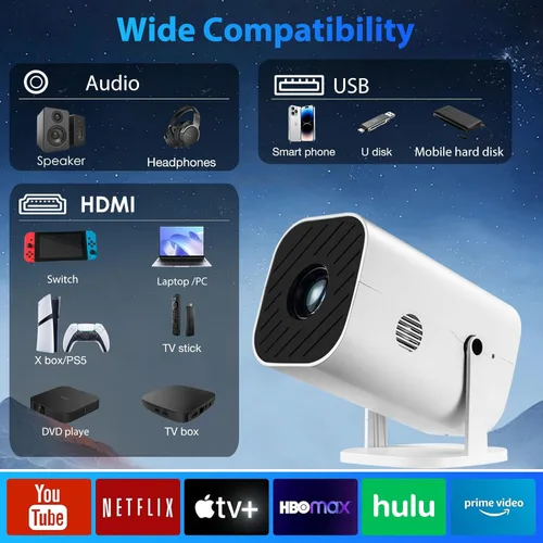 Miniatura 4 de Mini proyector para iPhone, proyector pequeño de 1080P (Bluetooth 5.3 y altavoz integrados), compatible con 4K, giratorio de 210°, proyector