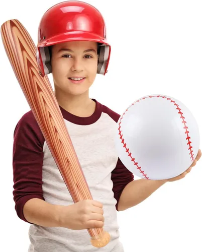 Miniatura 4 de EVERMARKET 4 piezas inflables de béisbol y béisbol, bate de béisbol inflable y pelota de playa de béisbol, regalos de fiesta de béisbol temática
