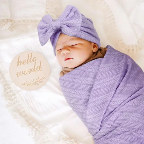 Miniatura 5 de DRESHOW BQUBO Manta Receptora para Recién Nacido y Niño Pequeño Cálida para Niñas con Gorro de Lazo y Diadema de Lazo Regalo de Baby Shower 1 juego