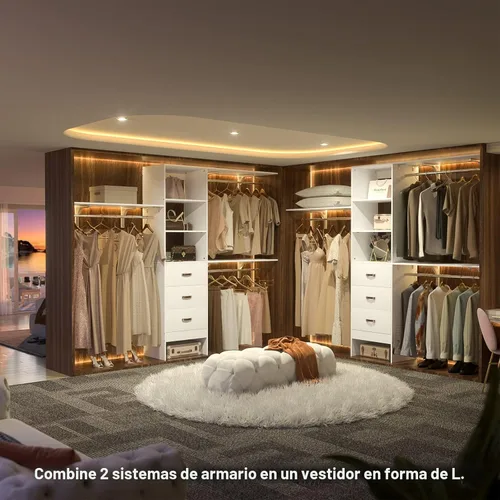 Miniatura 4 de Armocity Sistema de Armario de 96 Pulgadas, Organizador de Vestidor de 8 Pies con 3 Torres de Estantería, Perchero de Ropa Resistente con 3 Cajones