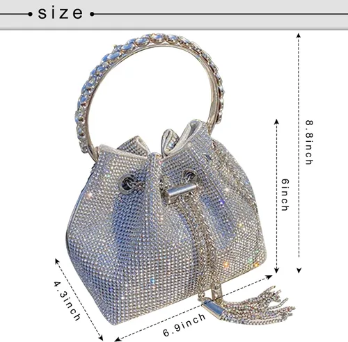 Miniatura 6 de TOPALL Bolsa de noche con diamantes de imitación, monedero plateado brillante con diamantes de imitación para mujer, fiesta, club, boda, plateado