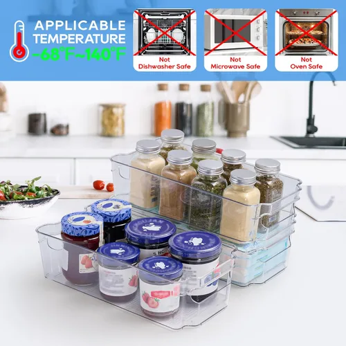 Miniatura 2 de JollyPack Paquete de 8 cubos de almacenamiento de plástico transparente, organizadores de despensa y almacenamiento con asas, contenedores