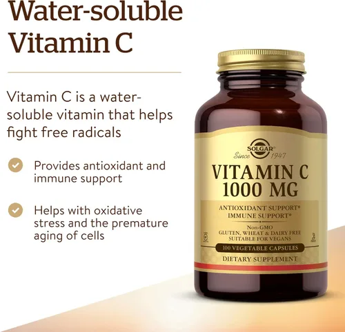 Miniatura 3 de Solgar Vitamina C 1000 mg, 100 cápsulas vegetales – Antioxidante y apoyo inmunológico – Salud general – Piel y articulaciones saludables
