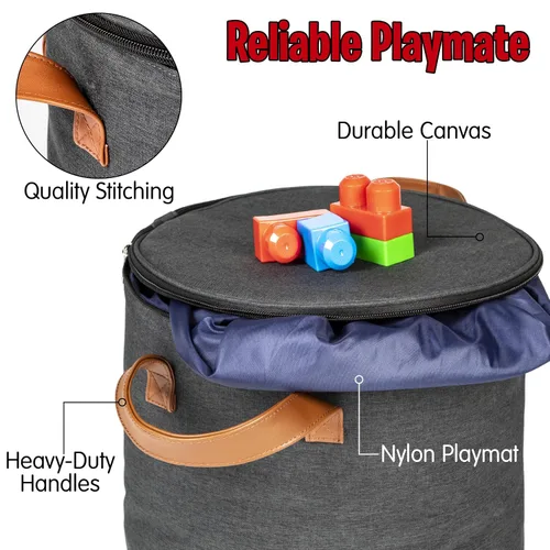 Miniatura 6 de Cesta de almacenamiento de juguetes y tapete de juego, tapete de almacenamiento grande para mantas de juguetes con cremalleras, contenedor