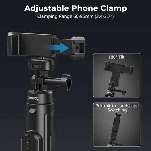 Miniatura 8 de SmallRig Trípode para selfie stick de 59 pulgadas con control remoto y abrazadera para teléfono, soporte de trípode extensible para DJI Osmo Action