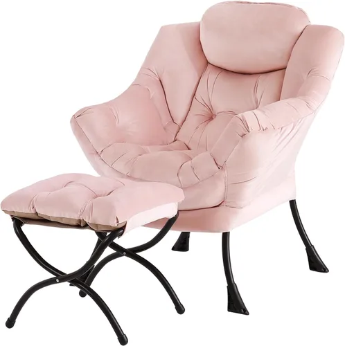Tiita - Sillón reclinable con otomana, grande, moderno, sofá de ocio, de lectura, con reposapiés, para dormitorio, sala de estar, dormitorios, Rosa