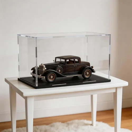 Miniatura 10 de Estuche acrílico de 8 pulgadas para exhibición, caja de acrílico transparente para coleccionables, funda de vidrio alternativo con soporte negro