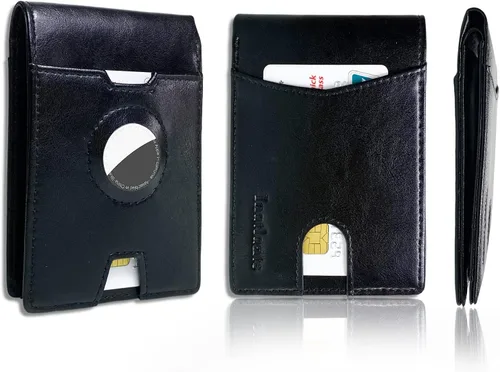 INATLANTS Billeteras de bolsillo frontal de cuero bifold delgado con bloqueo RFID con soporte de funda incorporado para Airtag (Airtag no está