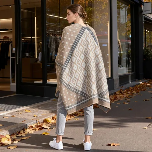 Miniatura 134 de Poncho chal para mujer, suéteres suaves y cálidos para mujer, parte delantera abierta, poncho de viaje para otoño, invierno y primavera