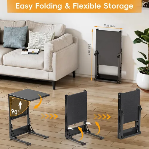 Miniatura 5 de Mesa auxiliar plegable en forma de C, pequeña mesa auxiliar plegable con bolsa de almacenamiento, bandeja de TV portátil para sofá, cama, color negro