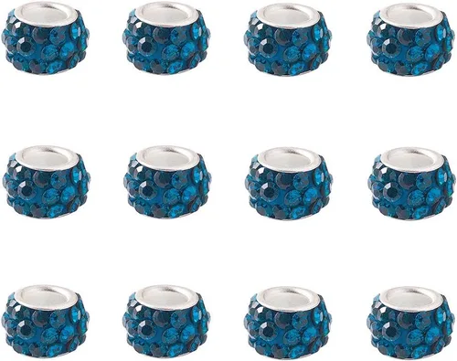Miniatura 15 de Craftdady 150 cuentas europeas de arcilla polimérica con agujeros grandes, cuentas espaciadoras de diamantes de imitación, 15 colores con 6