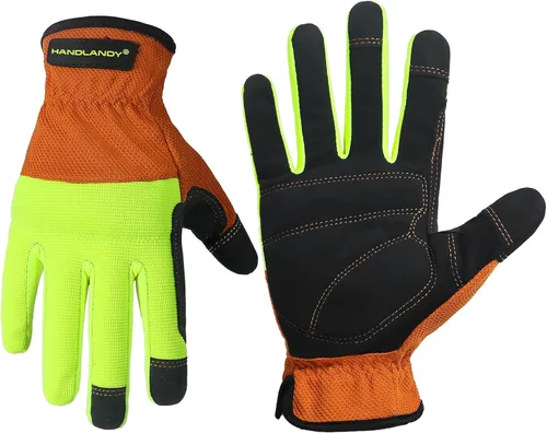 HANDLANDY Guantes de trabajo para hombre y mujer, guantes de trabajo de mecánicos de uso general con pantalla táctil, guantes de trabajo flexibles