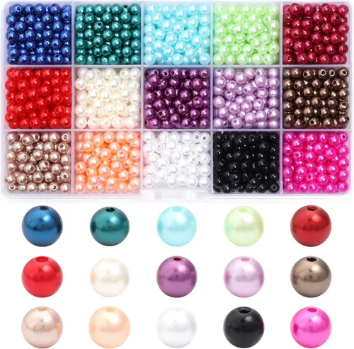 1500 cuentas de perlas sueltas de 0.236 pulgadas para hacer joyas, cuentas pequeñas con agujeros para manualidades, pulseras, collares, 15 colores