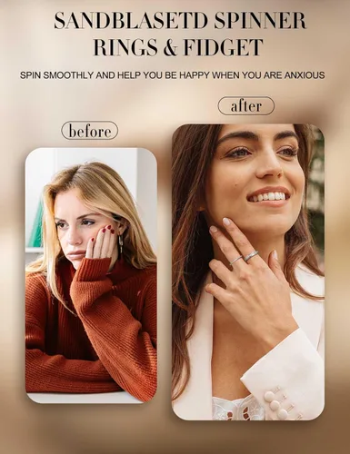 Miniatura 10 de Diamday Anillos antiestrés para mujeres y hombres – Anillo giratorio de acero inoxidable de 2/4 para aliviar la ansiedad y el estrés, con purpurina