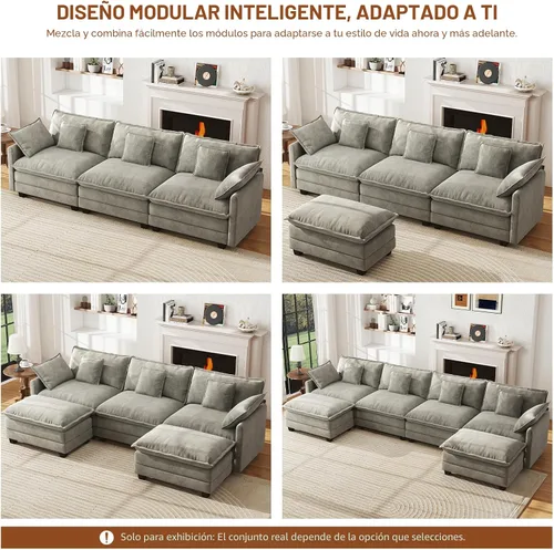 Miniatura 5 de WorthFurni Sofá Seccional Modular de 111.4", Sofá de Nube en Forma de U con 2 Otomanas Móviles, Cómodo Sofá de Chenille de Asiento Profundo