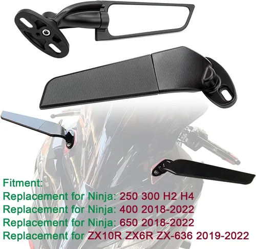 Miniatura 2 de Espejo retrovisor modificado para motocicleta, 1 par de espejos laterales giratorios ajustables, amplio ángulo de visión para Ninja 300 400 650 ZX6R