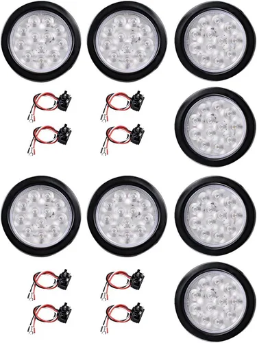 Miniatura 73 de Kit de tapones de cableado con cubierta de hule para luz trasera LED redonda de 4", 12 ledes, para RV, camioneta Luz roja - Lente transparente