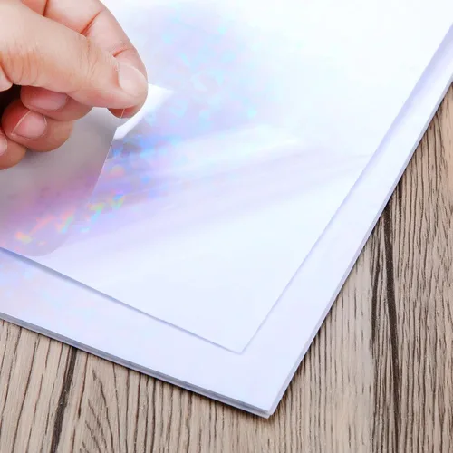 Miniatura 3 de Outus 24 hojas de papel adhesivo holográfico, hojas de laminado holográfico, láminas de superposición transparente, laminación adhesiva de vinilo