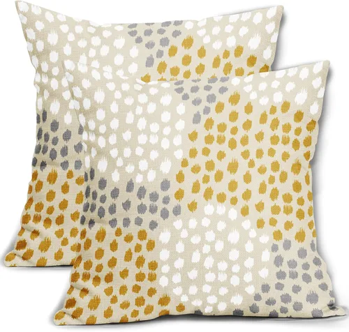 Miniatura 42 de Fundas de almohada marrón y blancas de 18 x 18 pulgadas, juego de 2 almohadas boho grises con lunares, fundas de almohada modernas estampadas