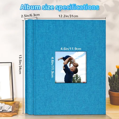 Miniatura 3 de Álbum de fotos Artfeel 4x6 con 600 bolsillos, álbumes de fotos deslizables, libro de recuerdos con cubierta de lino y ventana frontal, libro de Azul