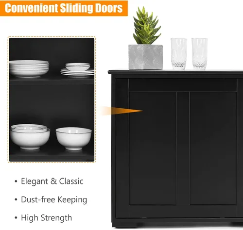 Miniatura 6 de Costzon Aparador Buffet Gabinete, Gabinete de Almacenamiento de Cocina de Madera con Estante Ajustable, Puerta Corrediza de Granero, Gabinete
