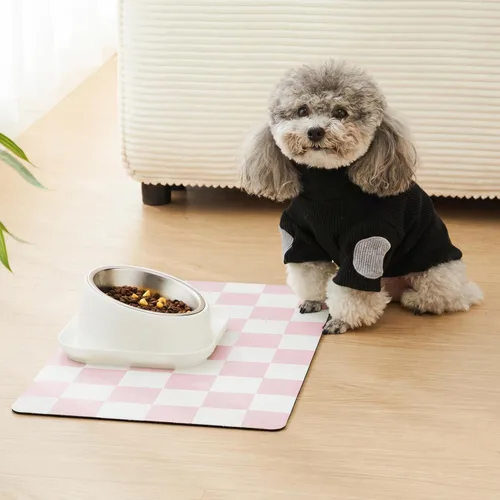Miniatura 2 de Tapete a cuadros para alimentación de perros, tapetes absorbentes para comida y cuenco de agua, dispensador, mantel individual de tablero de ajedrez