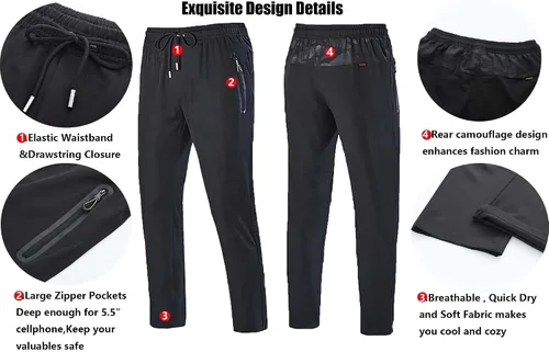 Miniatura 7 de BIYLACLESEN Pantalones de correr para hombre, ligeros, de secado rápido, para senderismo, con bolsillos con cremallera