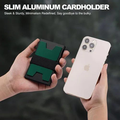 Miniatura 80 de Cartera delgada de aluminio para hombre, placa trasera expandible duradera, bloqueo RFID, billetera desplegable de metal minimalista, con capacidad