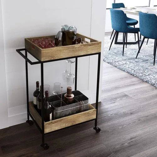 Miniatura 2 de SIMPLIHOME Simons - Carrito de barra de madera maciza de mango de 24 pulgadas de ancho, color natural, para sala de estar, comedor y cocina