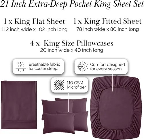 Miniatura 2 de Southshore Fine Living, Inc. Juego de sábanas de 6 piezas tamaño King, sábanas de bolsillo extra profundo de 21 pulgadas King, sábana encimera