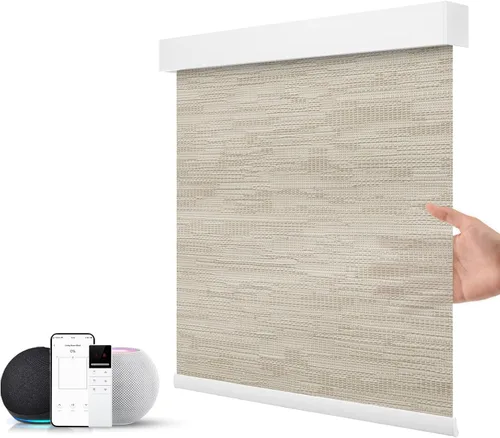 Miniatura 9 de ZSTARR Persiana inteligente motorizada para ventana con control remoto, persiana enrollable opaca automática tamaño personalizable, con cenefa, Beige