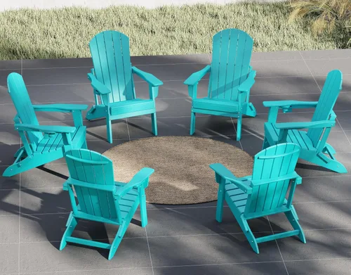 Miniatura 24 de Plawdlik Adirondack Juego de 2 sillas plegables, probadas por SGS, textura de madera con portavasos, polietileno de alta densidad resistente a todo