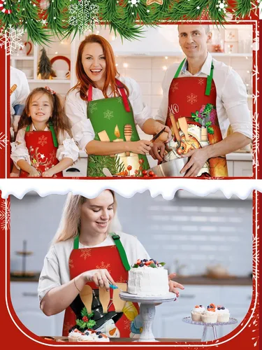 Miniatura 4 de 6 Pcs Christmas Aprons for Women Xmas Tree Aprons with Pockets Vintage Adjustable Baking Supplies for Adults