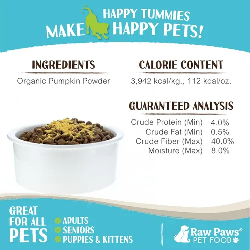 Miniatura 4 de Raw Paws Boost Pet Food Topper orgánico en polvo de calabaza, 3 onzas, fabricado en Estados Unidos, adorno de comida para perros sin granos, polvo
