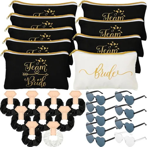Sweetude 27 bolsas de maquillaje cosmético para dama de honor, regalo para novia, coleteros para el cabello de novia, lazos en forma de corazón,